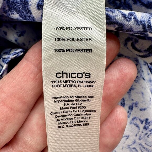 Chico's Fleur-de-lis Blouse Women’s Size 3 Blue XL/16 Easy Care Button Down - Picture 9 of 15